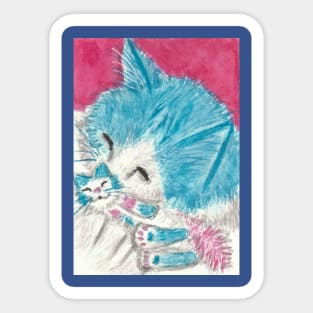 mother and baby cat art Sticker